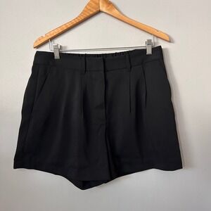 Quince Shorts Womens 14 Black High Rise Pleated Recycled Polyester Stretch